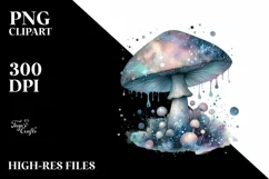 Detailed Mushroom and Celestial Watercolor Splash PNG Product Image 3