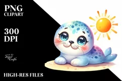 Sunbathing Cute Baby Seal | Watercolor Product Image 1
