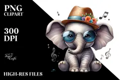 Singer Look Baby Elephant with Hat, High-Res PNG Product Image 2