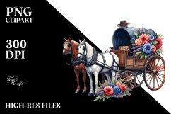 Floral Horse Wagon with USA Flag | Sublimation Clipart Product Image 1