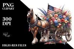 Floral Horse Wagon with USA Flag | Sublimation Clipart Product Image 3