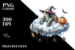 Turtle on Halloween Cloud with Spiders PNG Product Image 2