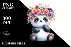 Panda Sitting Flower Crown Watercolor Clipart Product Image 2