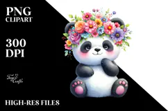 Panda Sitting Flower Crown Watercolor Clipart Product Image 2