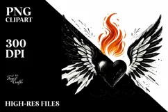 Simple Paintbrush Style Heart with Wings PNG Product Image 2