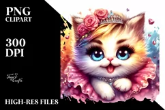 Cute Kitten Diva Watercolor Sublimation Clipart Product Image 1
