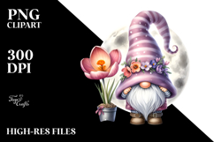 Cute Gnome with Crocus on the Moon PNG Product Image 2
