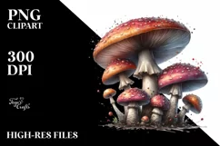 Shiny Mushroom Watercolor Splash PNG Product Image 1