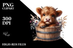 Cute Baby Highland Cow Wood Bucket PNG Product Image 1