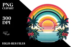 Retro Tropical Rainbow Sunset, Clipart PNG Product Image 2
