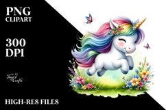 Colorful Baby Unicorn in Meadow, PNG Product Image 1