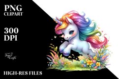 Colorful Baby Unicorn in Meadow, PNG Product Image 3