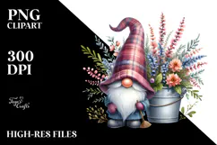 Cute Gnome with Heather Floral Frame PNG Product Image 2