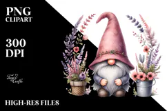 Cute Gnome with Heather Floral Frame PNG Product Image 2