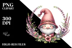 Cute Gnome with Heather Floral Frame PNG Product Image 2