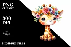 Colorful Giraffe with Flower Crown, Cute PNG Product Image 1