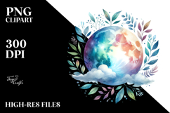 Vibrant Whimsical Moon with Foliage | Sublimation | Clipart Product Image 2