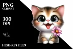 Baby Cat Portrait with Flower PNG Product Image 1