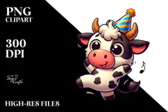 Holstein Cow with Party Hat, Silly PNG Product Image 2