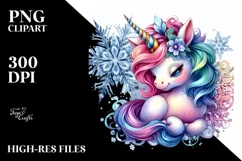 Colorful Baby Unicorn with Snowflake, Transparent PNG Product Image 1