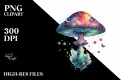 Vibrant Magical Celestial Mushroom, Tarot PNG Product Image 2