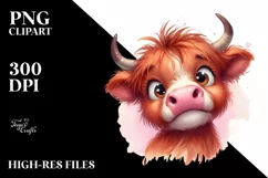 Funny Baby Face Expressive Highland Cow PNG Product Image 1