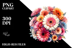 Colorful Gerbera Watercolor Glossy Petals Clipart Product Image 2