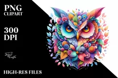 Vibrant Owl with Flowers PNG Product Image 1