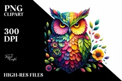 Vibrant Owl with Flowers PNG Product Image 1