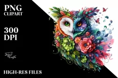 Vibrant Owl with Flowers PNG Product Image 3