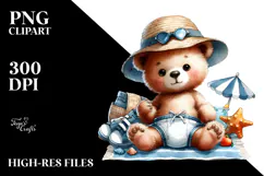 Cute Baby Bear in Beachwear PNG Product Image 2