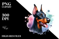 Watercolor Cute Vibrant Doberman Pinscher Clipart Product Image 1