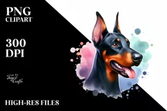 Watercolor Cute Vibrant Doberman Pinscher Clipart Product Image 1