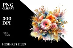 Colorful Bouquet with Gold Foil | Sublimation | Clipart Product Image 1