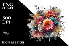 Colorful Bouquet with Gold Foil | Sublimation | Clipart Product Image 1