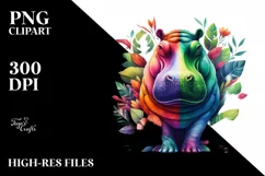 Vibrant Hippo with Flowers PNG Product Image 3