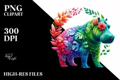 Vibrant Hippo with Flowers PNG Product Image 1