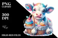 Colorful Baby Cow with Cupcakes, PNG Product Image 3