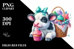Colorful Baby Cow with Cupcakes, PNG Product Image 3