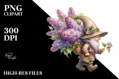 Detailed Gnome Lilac Bouquet Watercolor Product Image 3