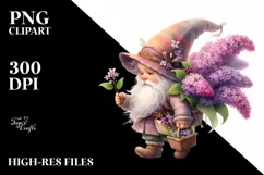 Detailed Gnome Lilac Bouquet Clipart Product Image 3