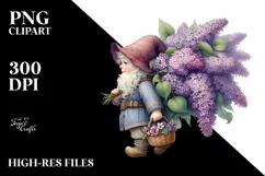 Detailed Gnome Lilac Bouquet Watercolor Product Image 3