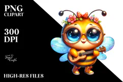 Vibrant Baby Bee with Guitar PNG Product Image 2