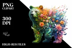 Vibrant Bear with Flowers, High-Res PNG Product Image 1
