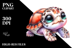 Digital Watercolor of Cute Baby Turtle PNG Product Image 2