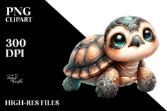 Digital Watercolor of Cute Baby Turtle PNG Product Image 2