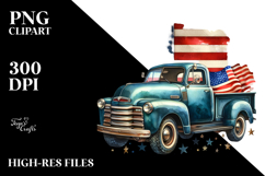 Vintage Pickup Truck with USA Flag PNG Product Image 2