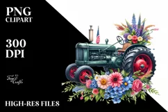 Vibrant Tractor with Flowers | Sublimation Clipart Product Image 1