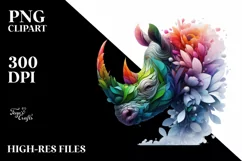 Vibrant Rhino with Flowers PNG Product Image 1