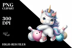 Baby Unicorn Bowling on the Moon | Sublimation | Clipart Product Image 1